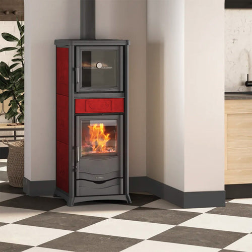 La Nordica Rossella Plus Forno 165, 9,4 kW Kaminofen mit Backfach, Keramik Bordeaux