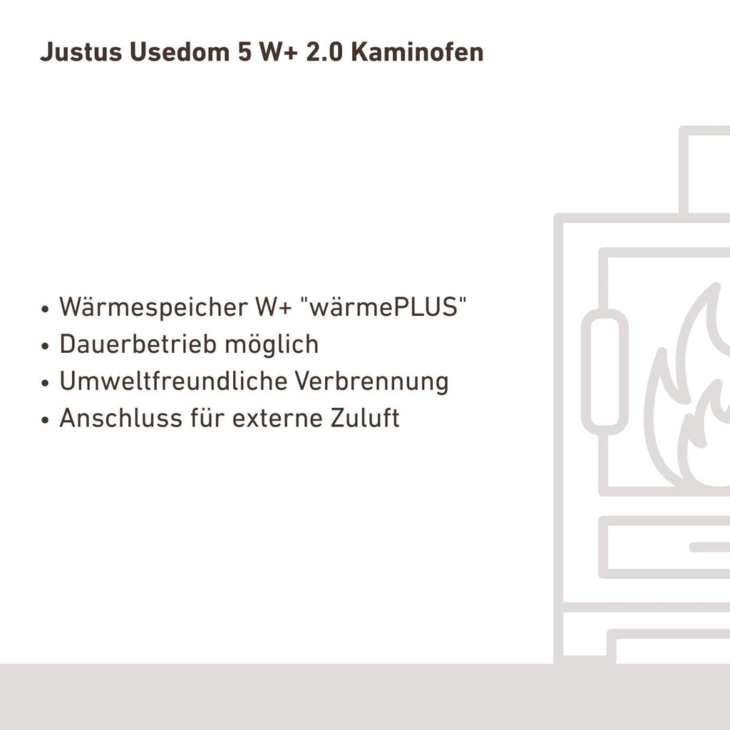 Justus Usedom 5 W+ 2.0 Kaminofen Stahl Schwarz/Sandstein
