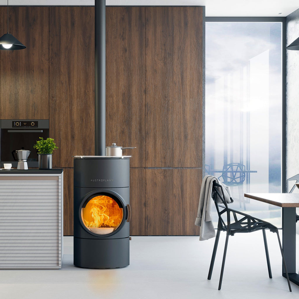 Austroflamm Clou compact Cook Kaminofen Stahl gussgrau, RR oben
