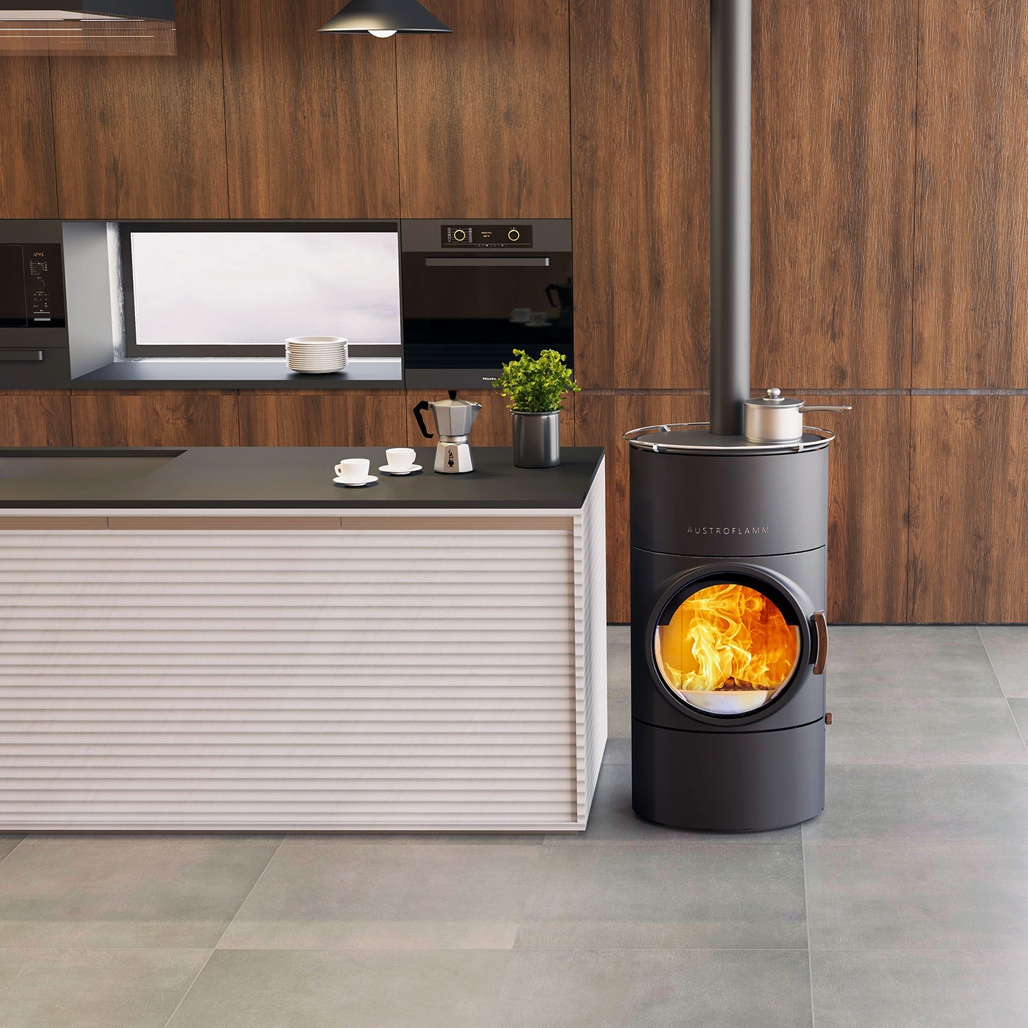 Austroflamm Clou compact Cook Kaminofen Stahl gussgrau, RR oben