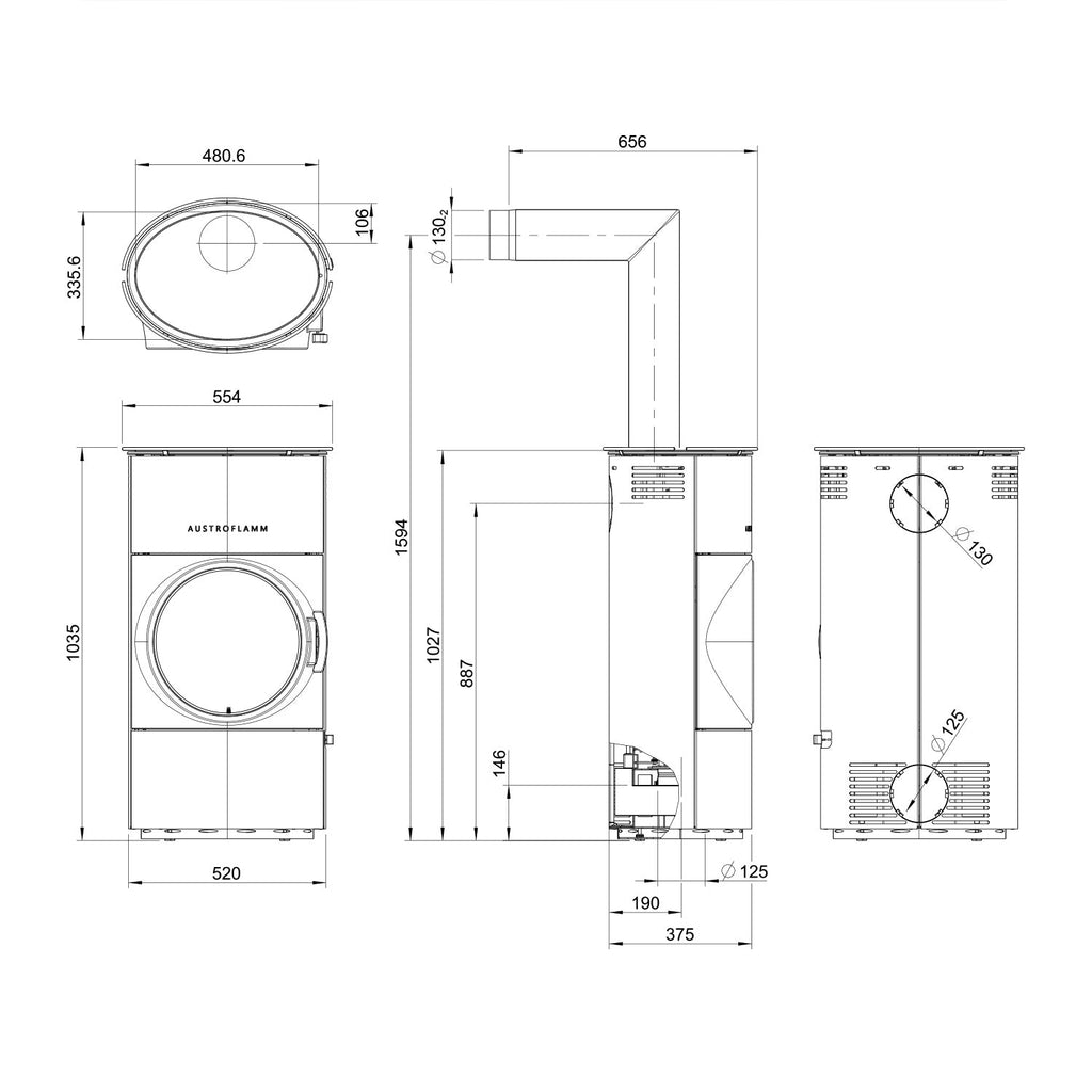 Austroflamm Clou compact Cook Kaminofen Stahl gussgrau, RR oben