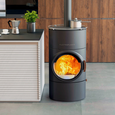 Austroflamm Clou compact Cook Kaminofen 6 kW mit Kochplatte Stahl gussgrau