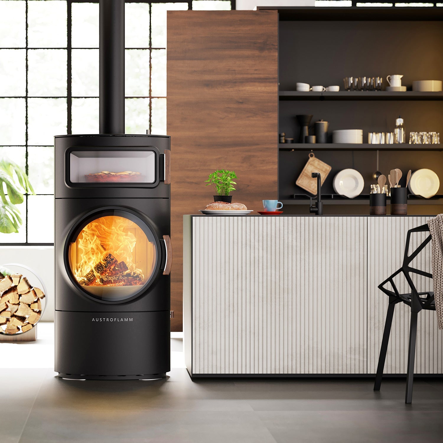 Austroflamm Clou Xtra Back Kaminofen Stahl Gussgrau